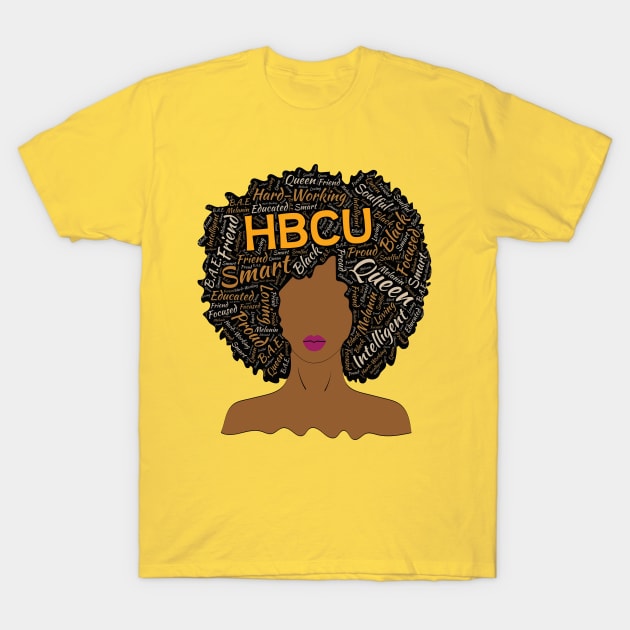 HBCU Words in Afro Queen T-Shirt by blackartmattersshop